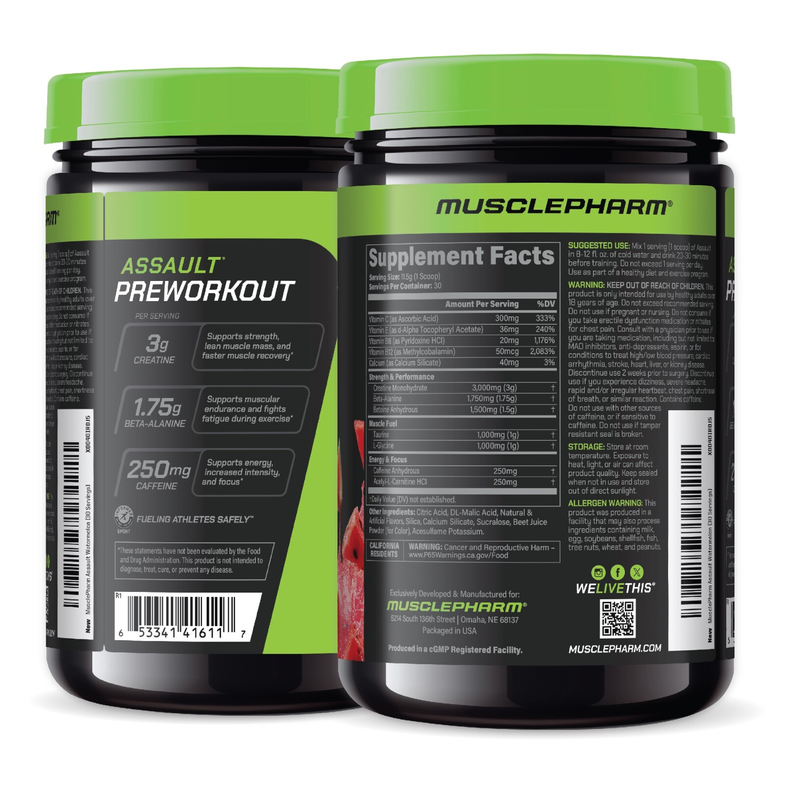 MusclePharm Assault Energy & Strength Pre Workout – 30 Servings, Watermelon