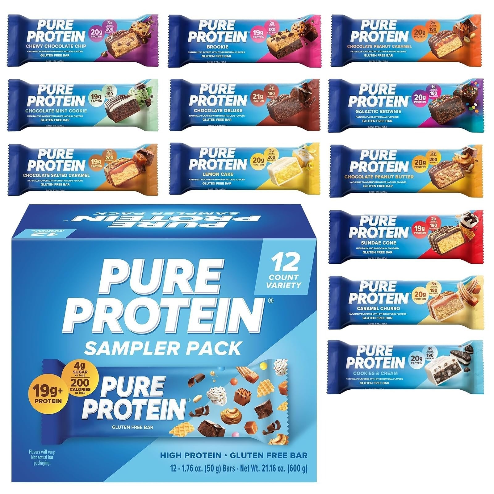 Pure Protein Chocolate Peanut Butter Bars | 20g Protein, Low Sugar, 12 Ct