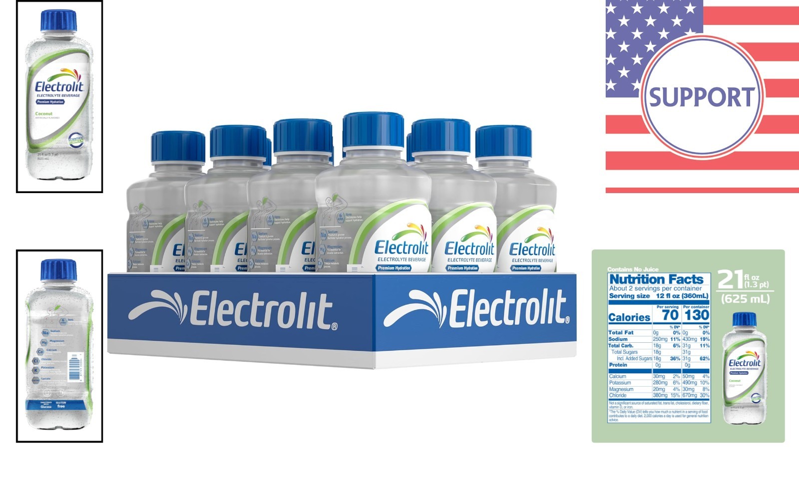 Electrolyte Beverage Coconut Flavor 21 Fl Oz – Pack of 12 for Instant Hydration