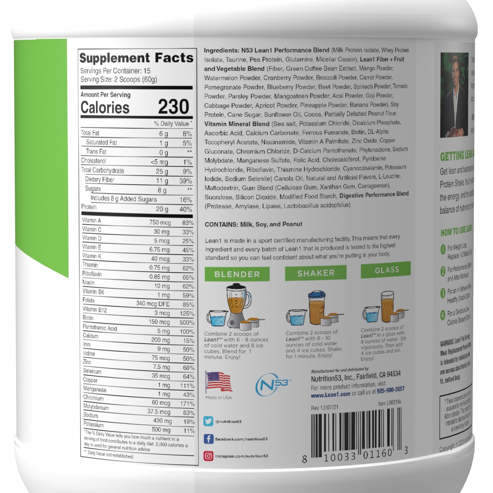 Lean1 Meal Replacement 27.5 Ounce (Pack of 1), Chocolate Peanut Butter
