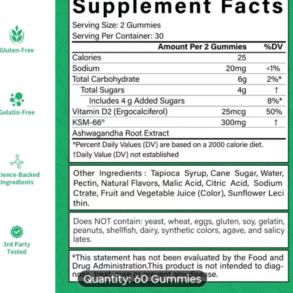 Ashwaganda Ksm-66 Gummies 3 Bottle Pack 3 Months for Stress and Sleep 🫐 Flavor