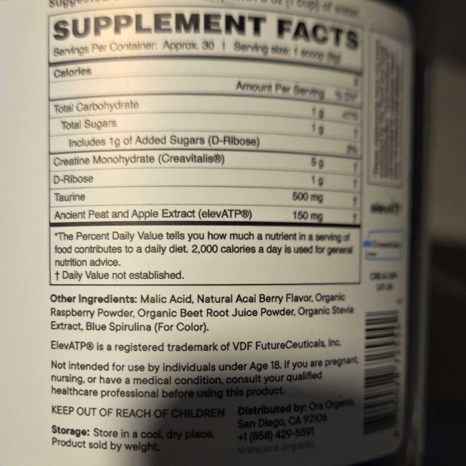 Ora Muscle Memory Creatine Powder Acai Berry 8.68oz 30 Servings