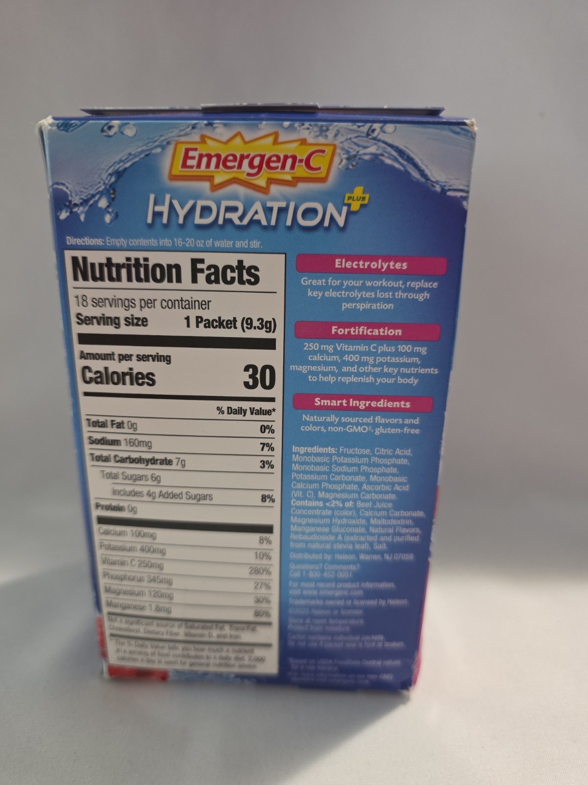 Emergen-C Hydration+ Sports Electrolyte 0.33 Ounce (Pack of 18), Raspberry