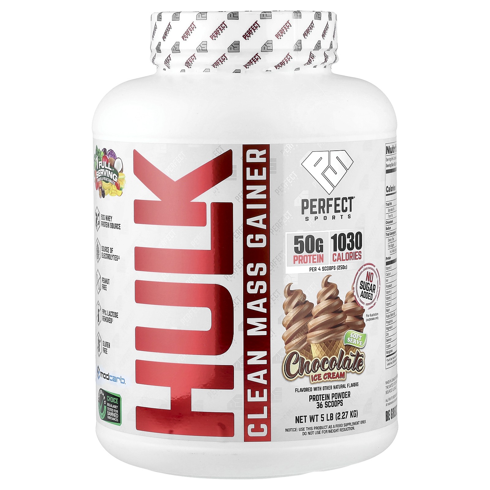 Hulk Clean Mass Gainer, Chocolate Ice Cream, 5 lb (2.27 kg)