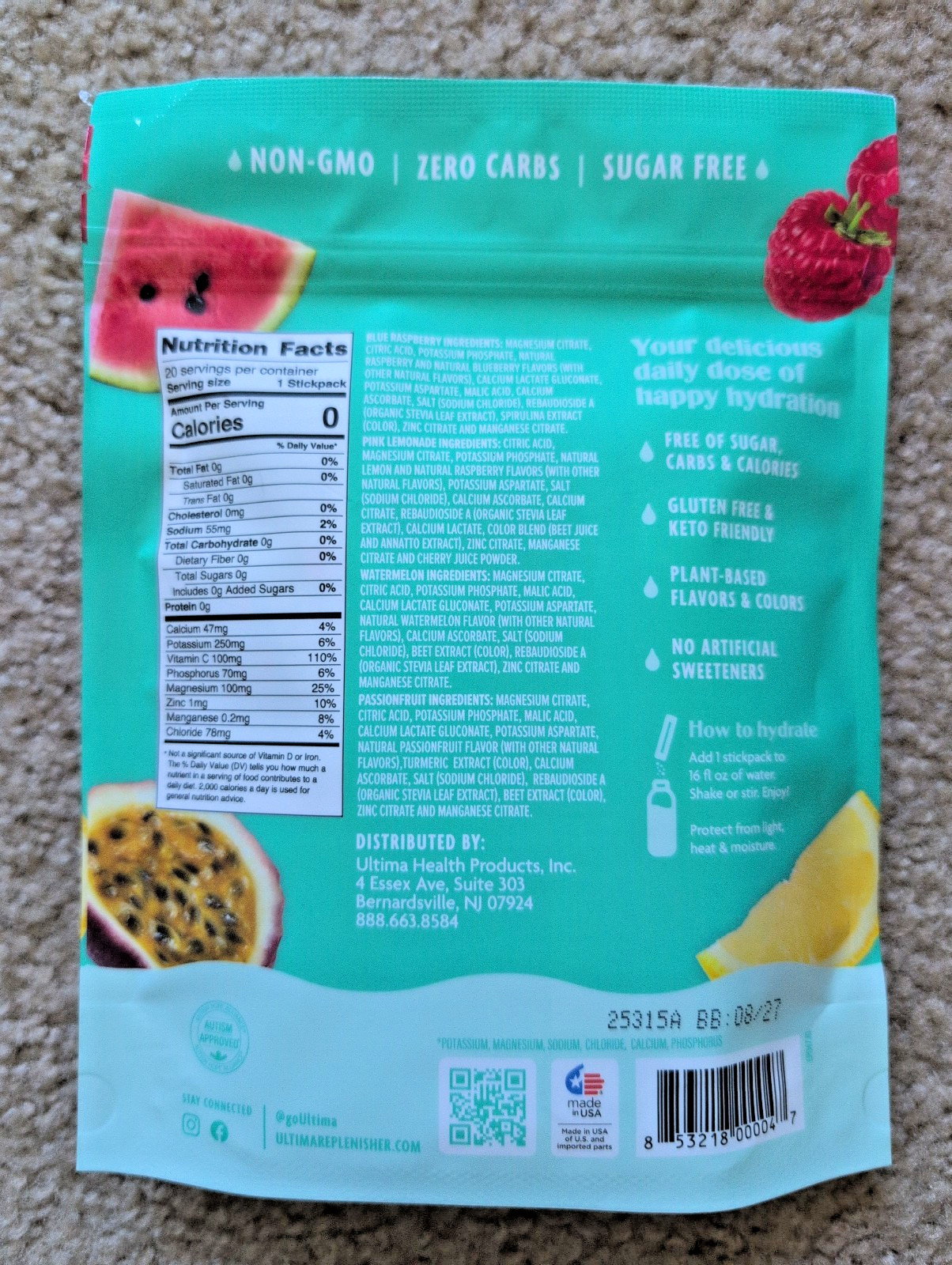 Ultima Replenisher Tropical Variety Pack – 20 Stickpacks Electrolyte Drink Mix