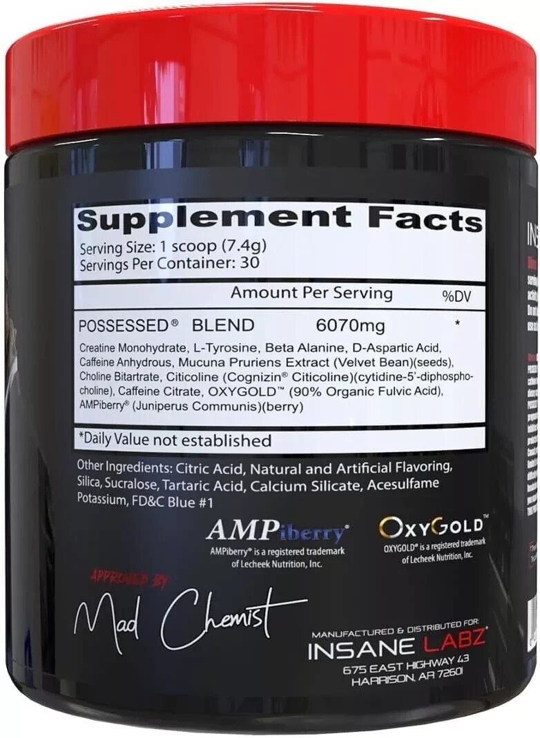 Insane Labz Possessed Premium Test Boosting Pre-Workout 30 Servings Watermelon