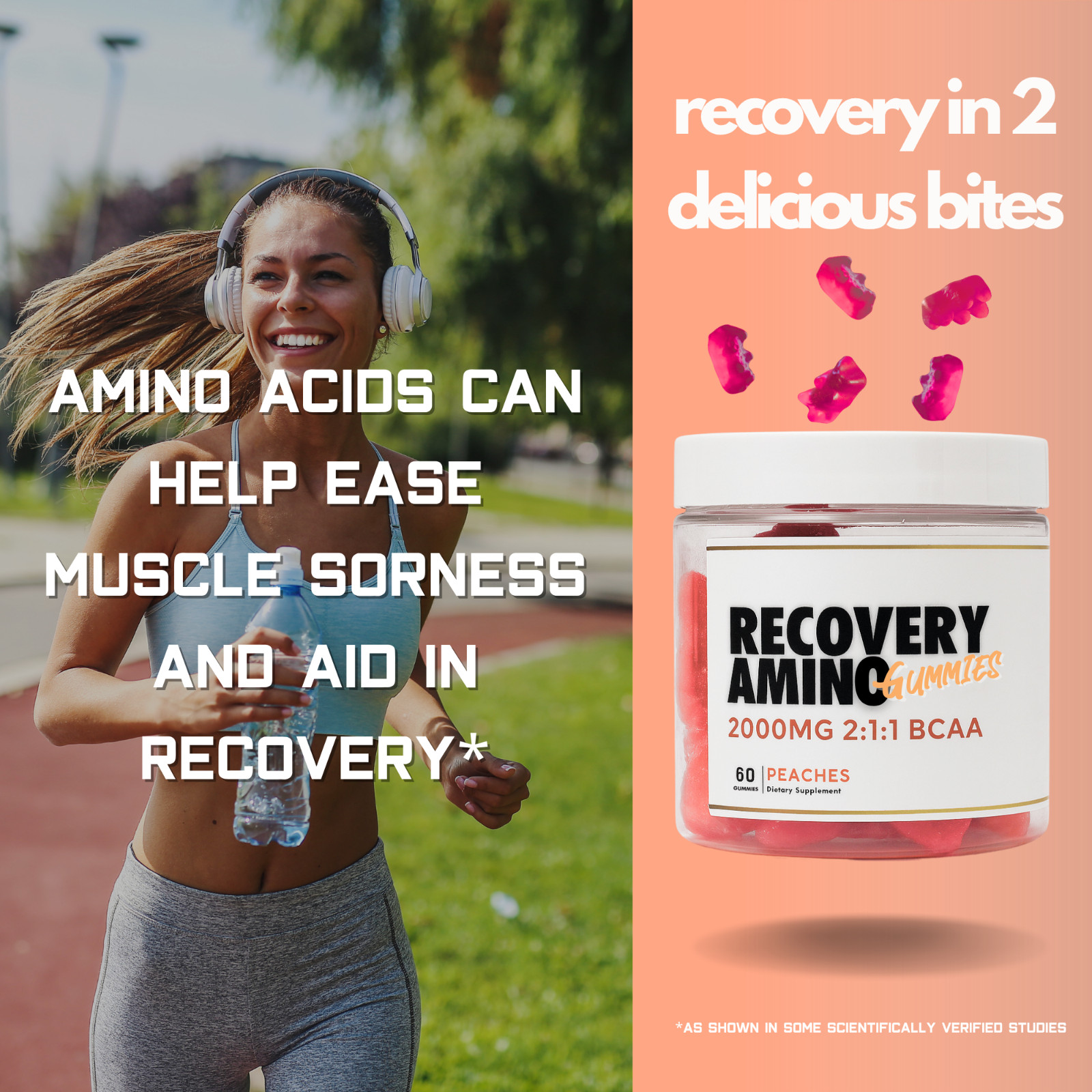 Recovery+ BCAA Gummies – 2:1:1 Branched Chain Amino Acids
