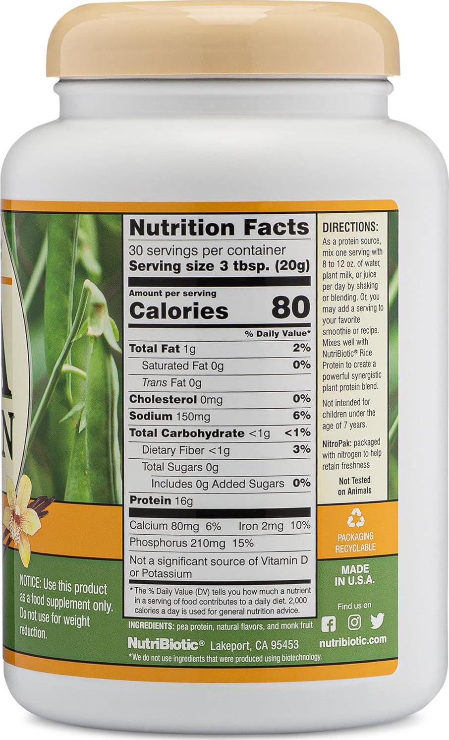 NutriBiotic Pea Protein Vanilla 21 Oz | Made in USA | BCAA-Rich and Keto
