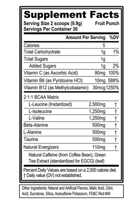 Evlution Nutrition BCAA Powder Fruit Punch 30 Servings Recovery