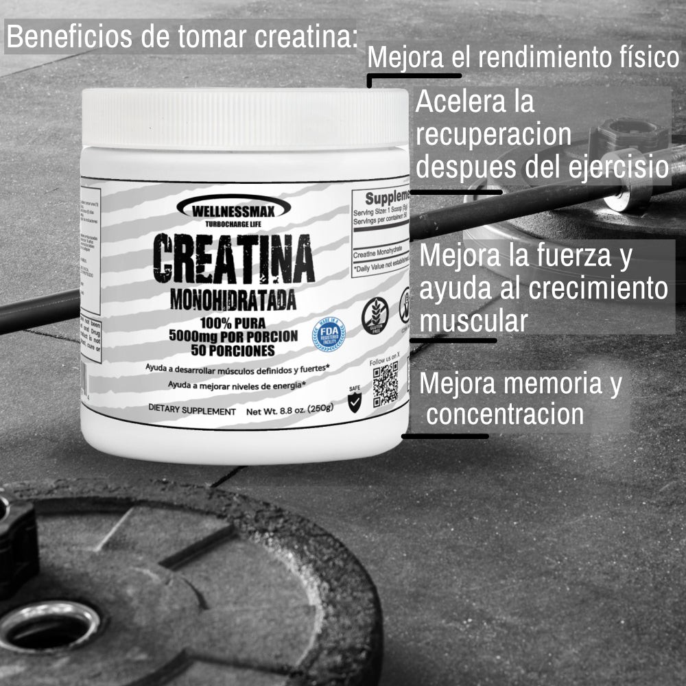 Creatina Monohidratada 100% Pura | Creatina Pura. Mas fuerza y tamaño muscular.