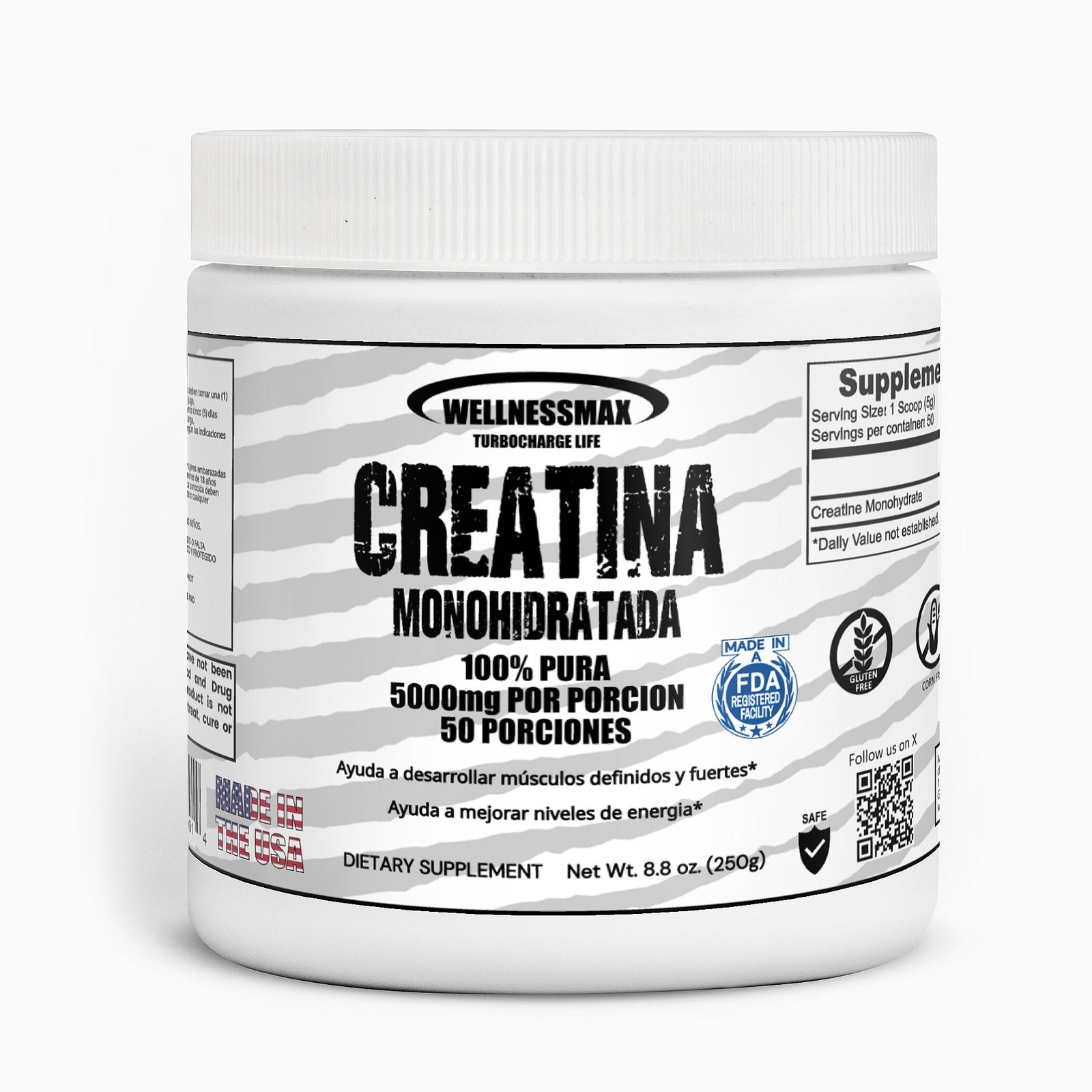 Creatina Monohidratada 100% Pura | Creatina Pura. Mas fuerza y tamaño muscular.