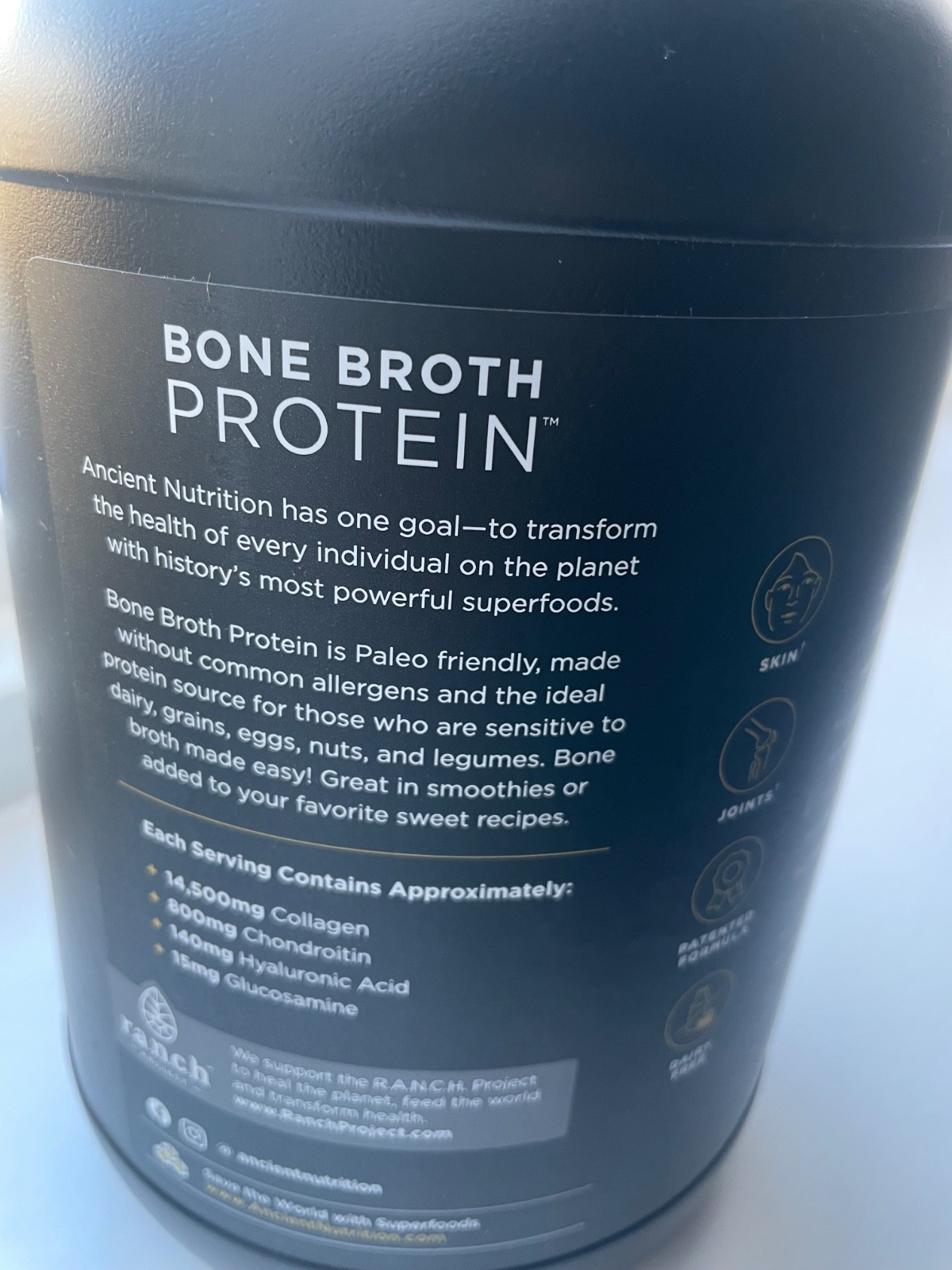 Ancient Nutrition ,Bone Broth Chocolate Protein Powder,20g Protein, 40 Servings