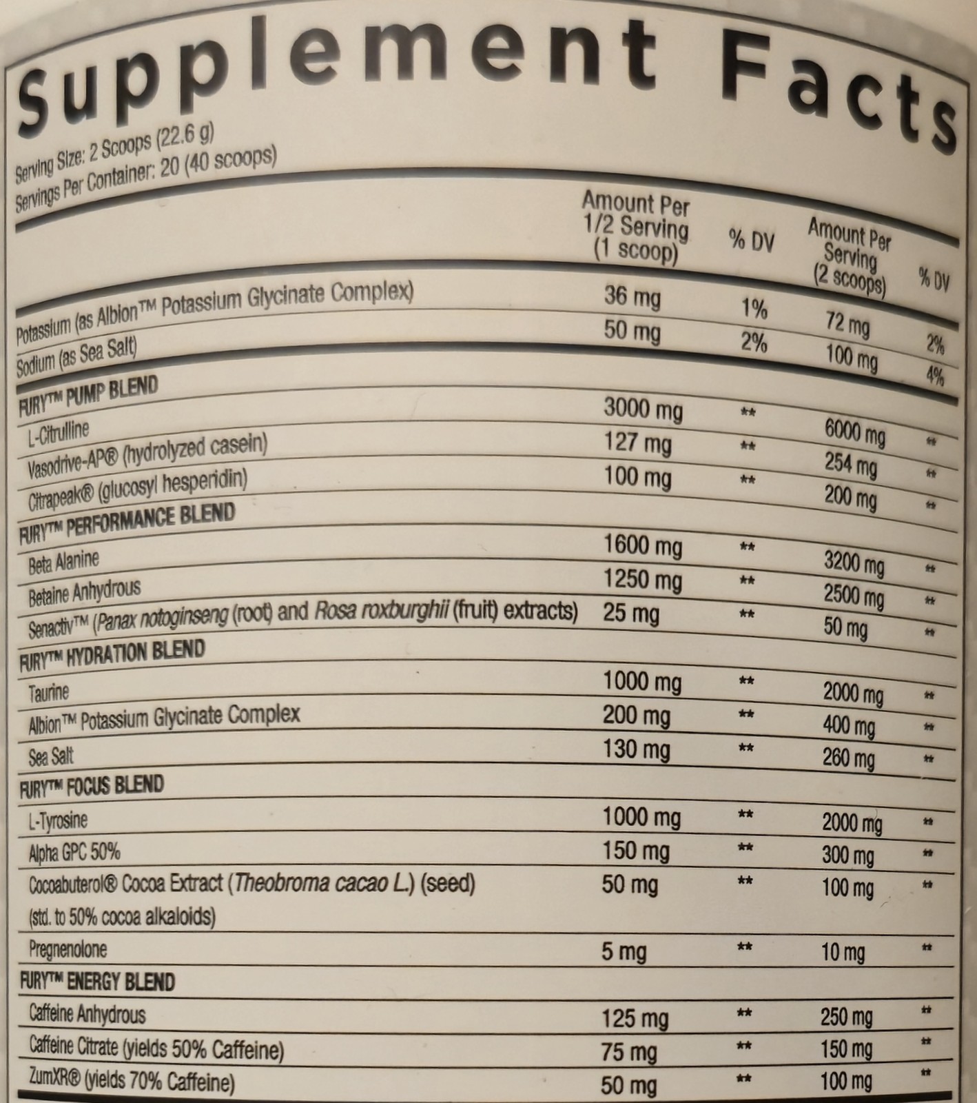 Core Nutritionals FURY V2 NEXT GEN PRE 1lb (20-40 Serv) Tropical BEST BY 11/ 26