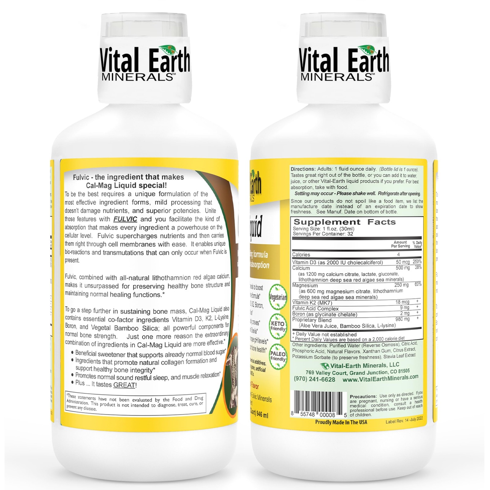 Vital Earth Minerals Cal-Mag Liquid – Calcium Magnesium Supplement with Vitamin