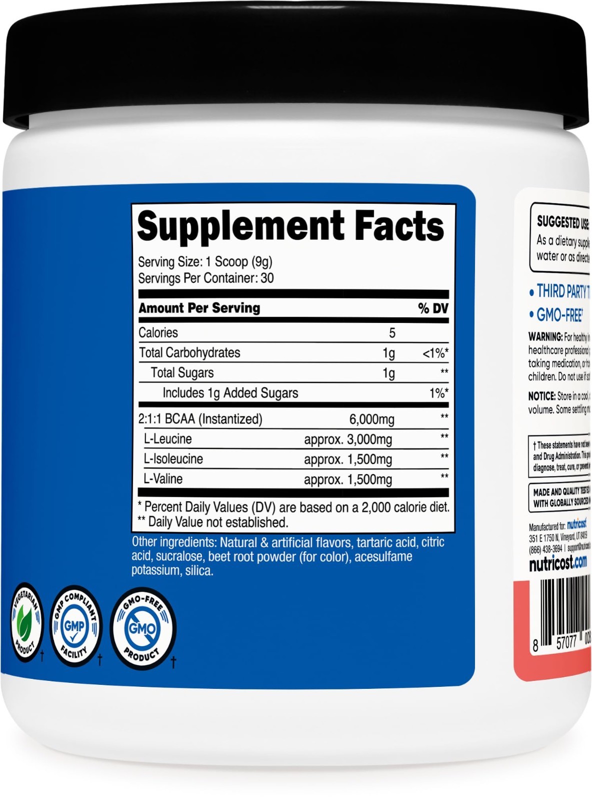 BCAA Powder Watermelon Flavor – 30 Servings, Optimal 2:1:1 Ratio, Muscle Recover