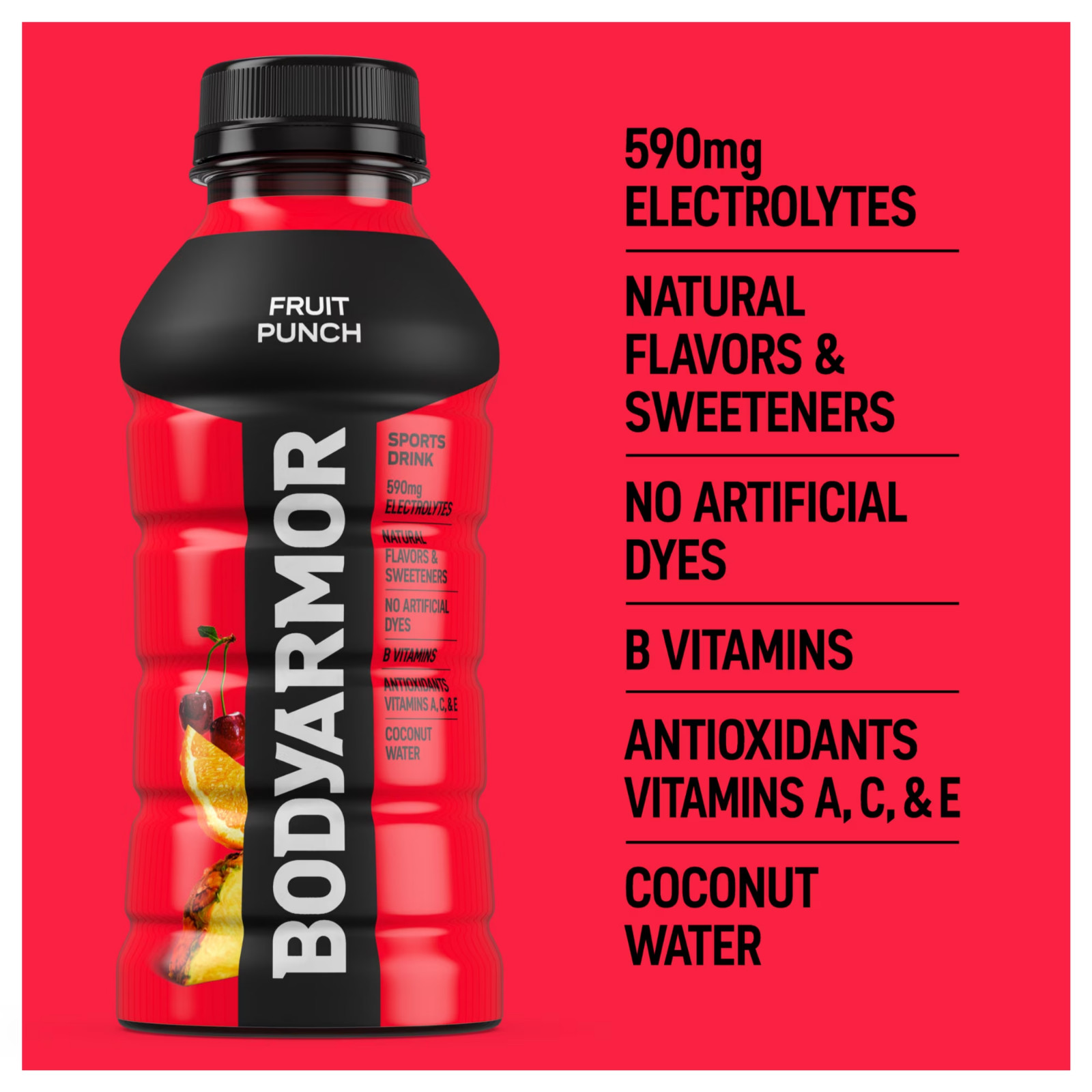 BODYARMOR Fruit Punch Electrolyte Sports Drink Bottles, 12 fl oz, 8 Pack