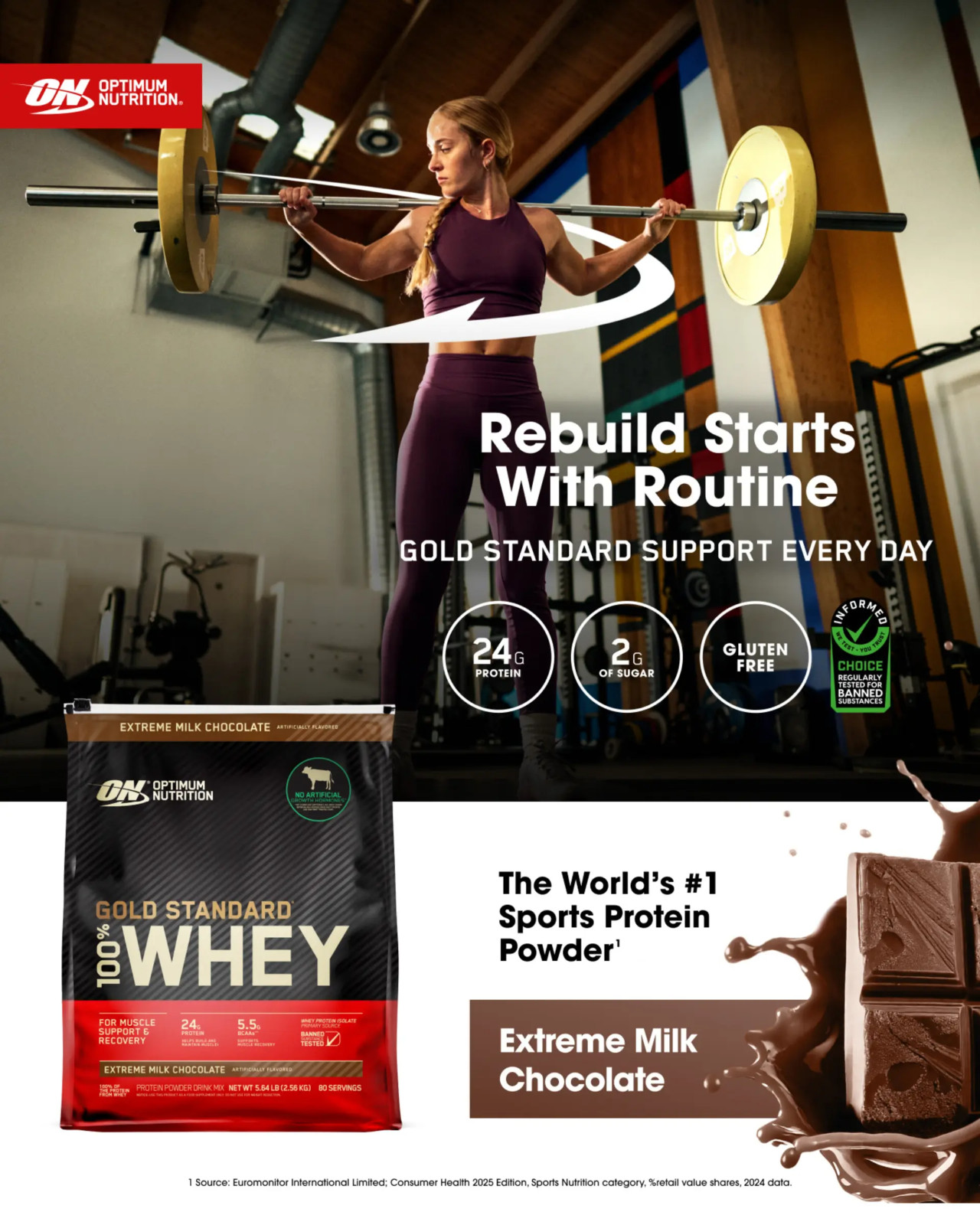 Optimum Nutrition Gold Standard 100% Whey Protein Powder Extreme Milk Chocolate