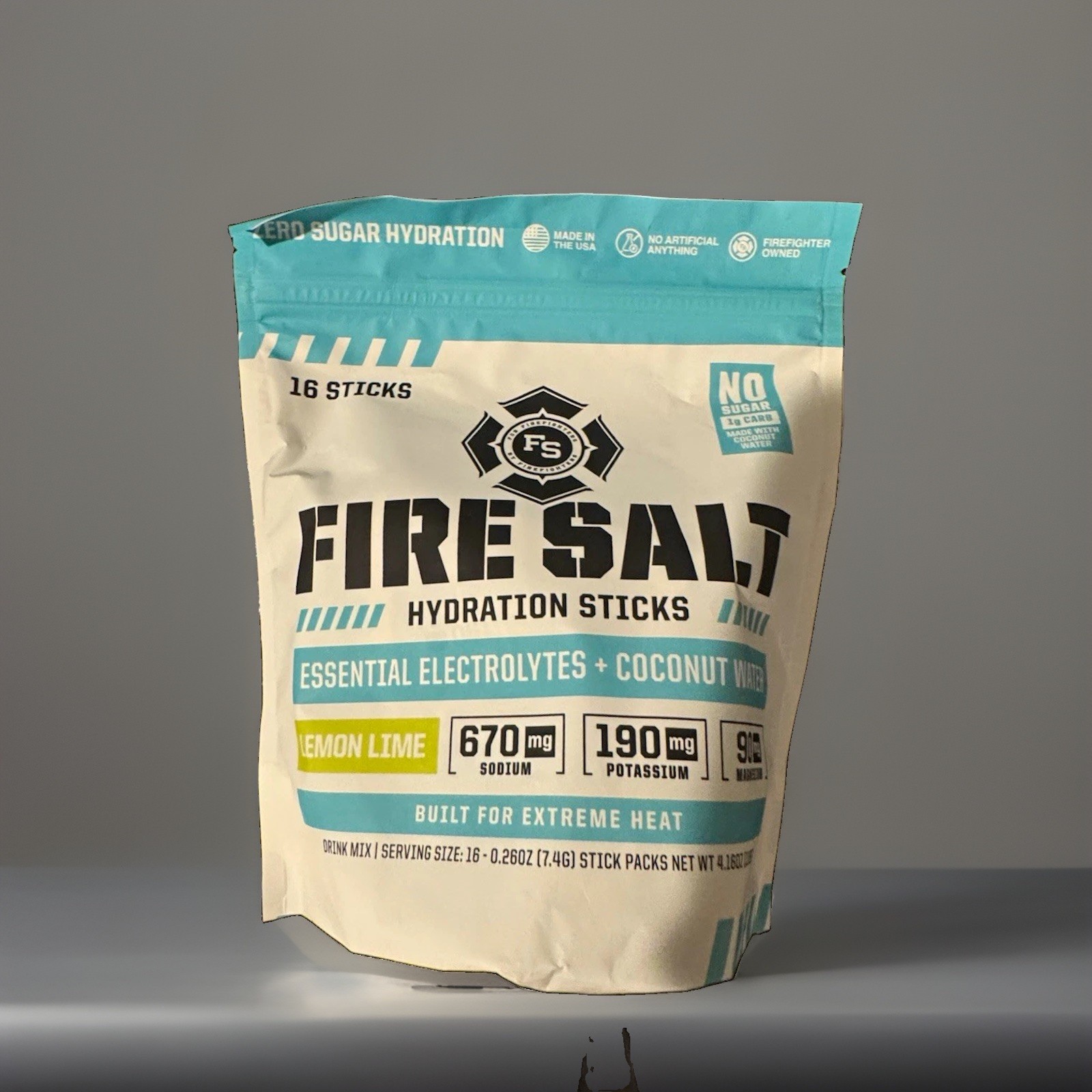 Fire Salt Electrolyte Hydration Powder Sticks Lemon Lime Sugar-Free Vegan 16ct