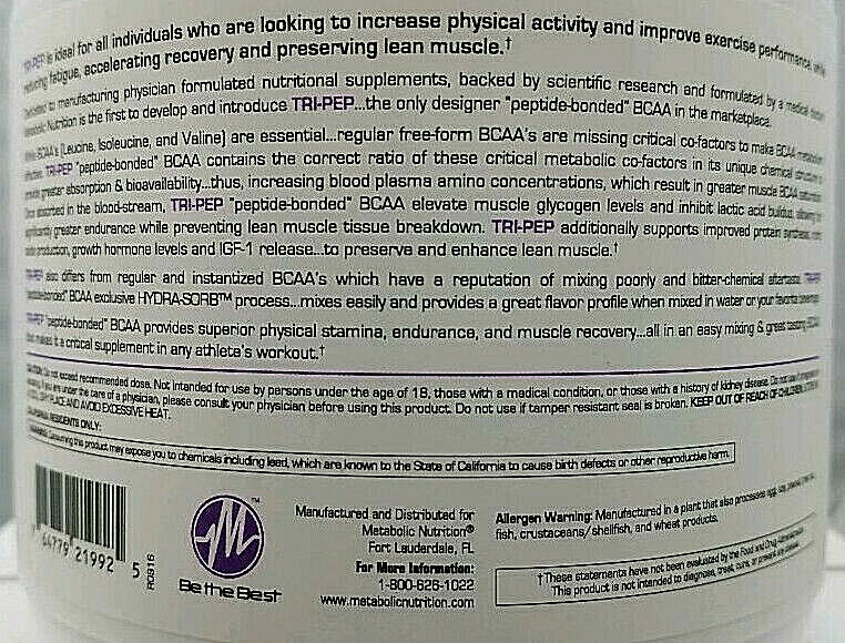 BRANCH CHAIN AMINO ACIDS TRI PEP (TRIPEPTIDES) BCAA-SAMPLES OR 400g (40 SERVE)