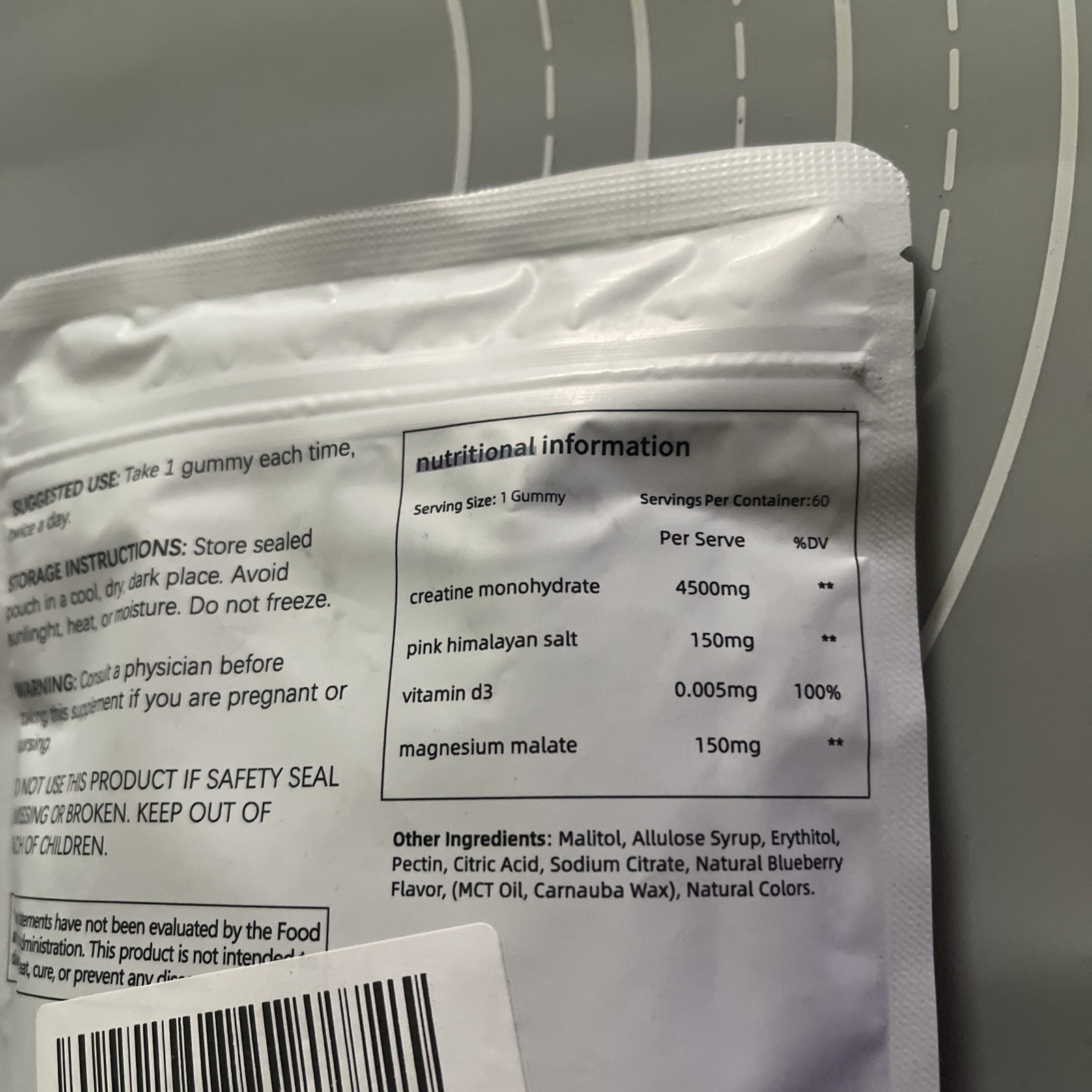 ENERZAA Creatine Gummies Blue Razz Flavor 180g 30 Day Supply