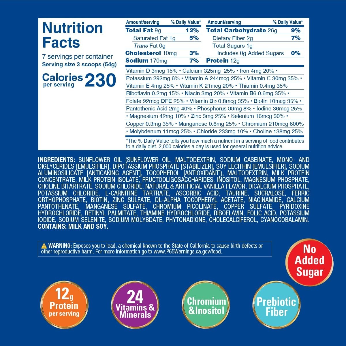 Vanilla Flavored Meal Replacement – Nutritional Powder, No Added Sugar, 400g