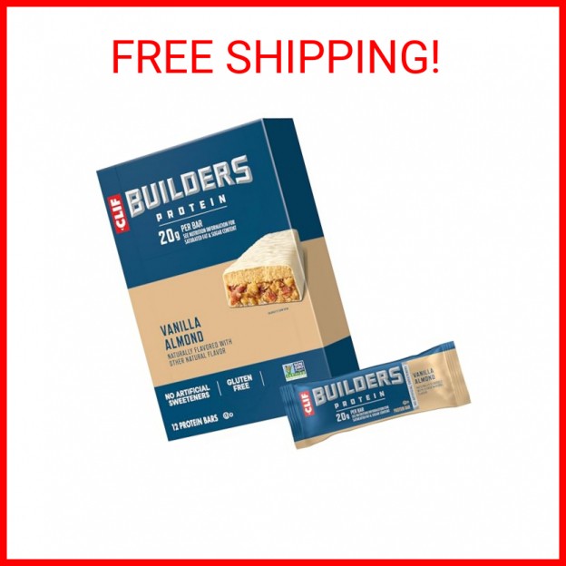 CLIF BUILDERS Protein Bars – Vanilla Almond Flavor – 20g Plant Based Protein – G