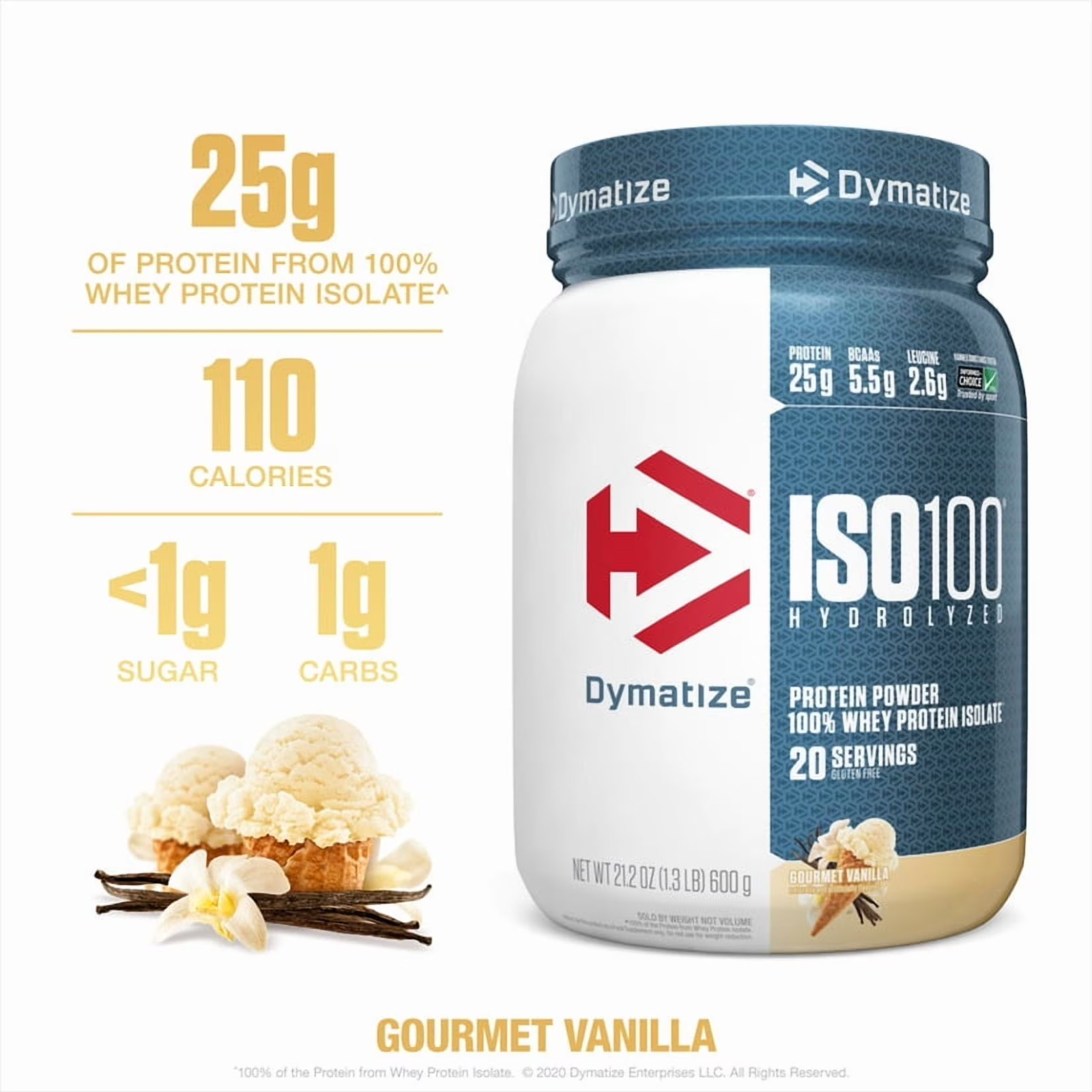 SALE! Dymatize ISO100 Hydrolyzed Whey Isolate Protein Powder Vanilla 20 Servings