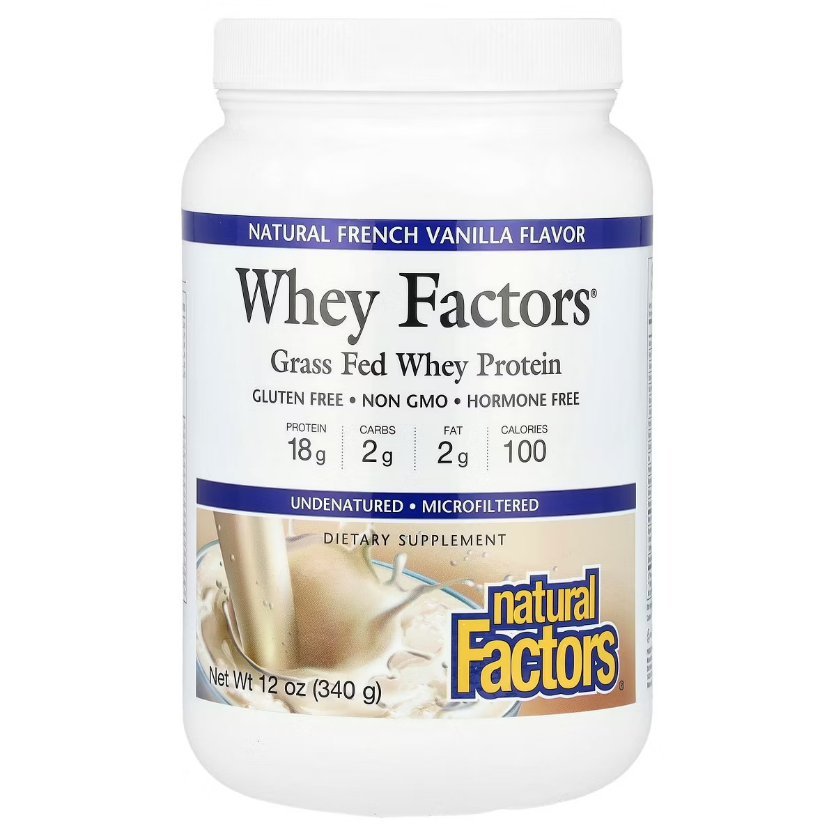 Natural Factors Whey Factors Grass Fed Whey Protein, French Vanilla, 12 oz