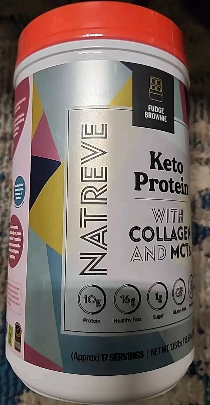 NATREVE KETO PROTEIN WITH COLLAGEN & MCTs 1.16 Lb. Fudge Brownie EXP: 07/2026