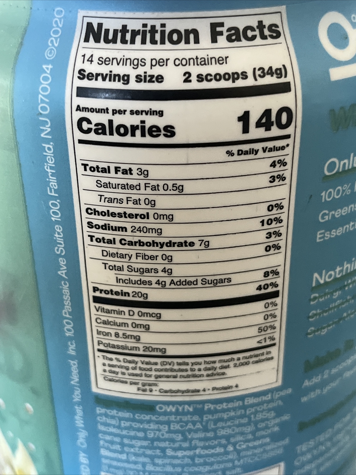OWYN Only What You Need Plant-Based Protein , Smooth Vanilla, 1.05 lbs