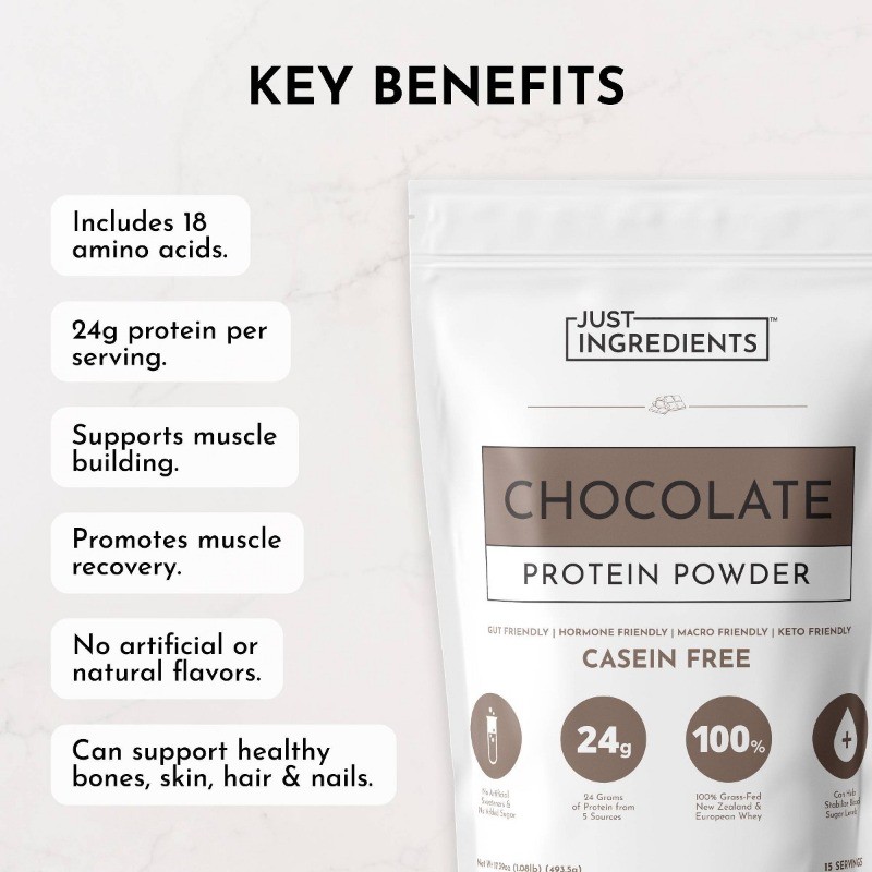 Just Ingredients Chocolate Protein Mix – 1.08lb – 15 servings: Non-Caffeinated
