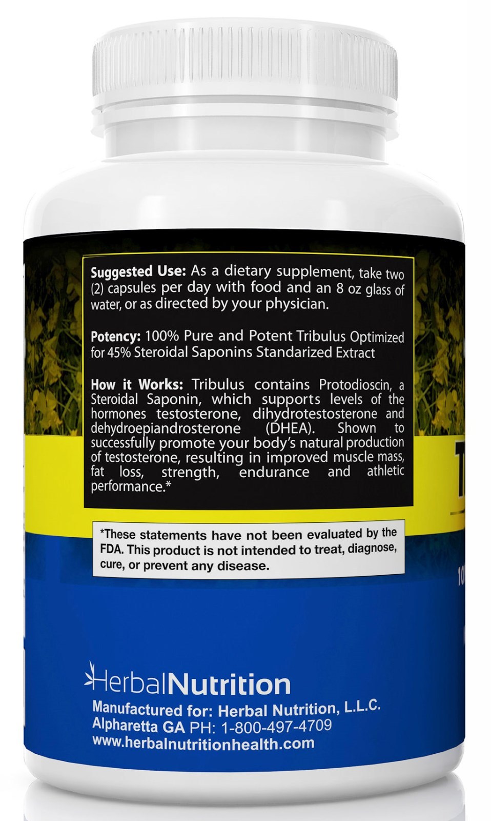 Tribulus Terrestris for Men 1500mg 45% Saponins 180 Powder Capsules
