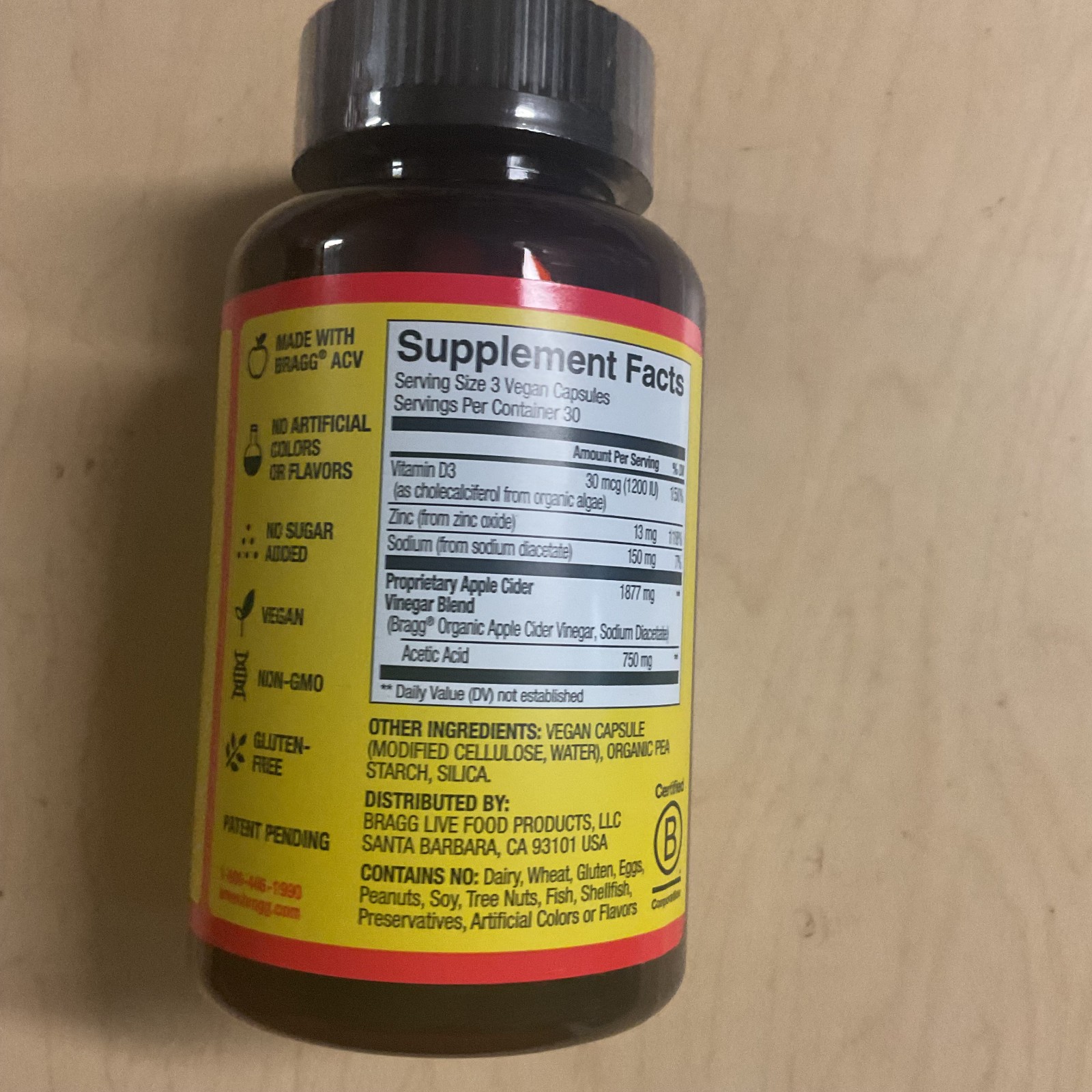 BRAGG Apple Cider Vinegar 90 Capsules – 750 Mg Acetic Acid EXP 05/2028 NEW