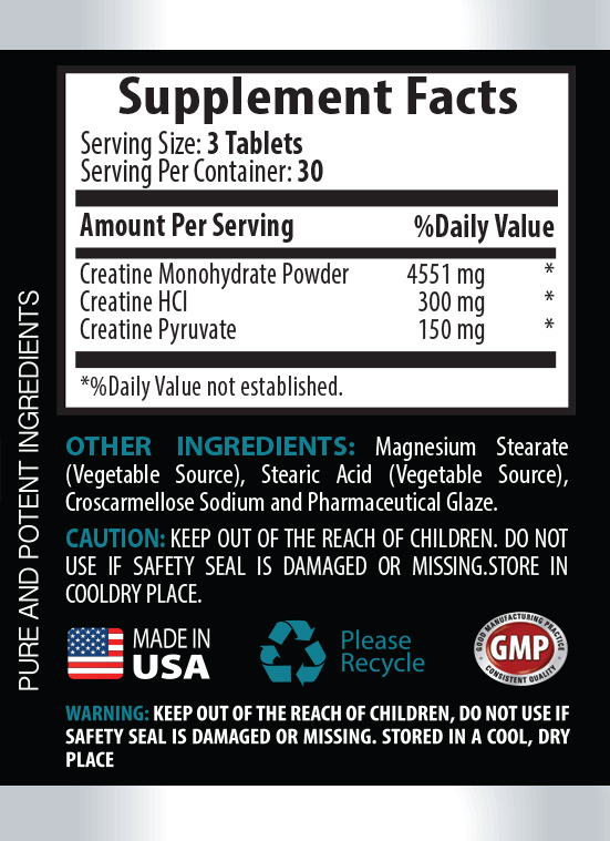 Creatine Monohydrate Powder 3X 5000mg hcl – Pre Workout – 180 Capsules 2 Bottles