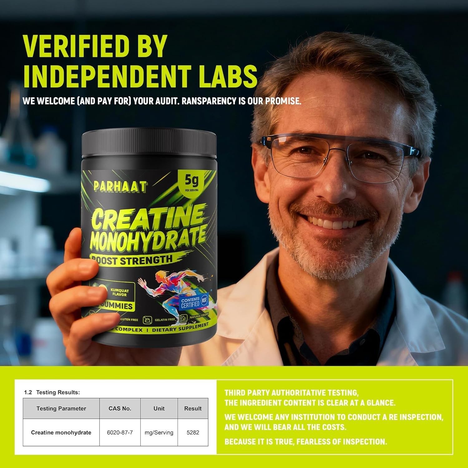 Parhaat NSF Certified Creatine Gummy – Creatine Monohydrate Gummies 5g