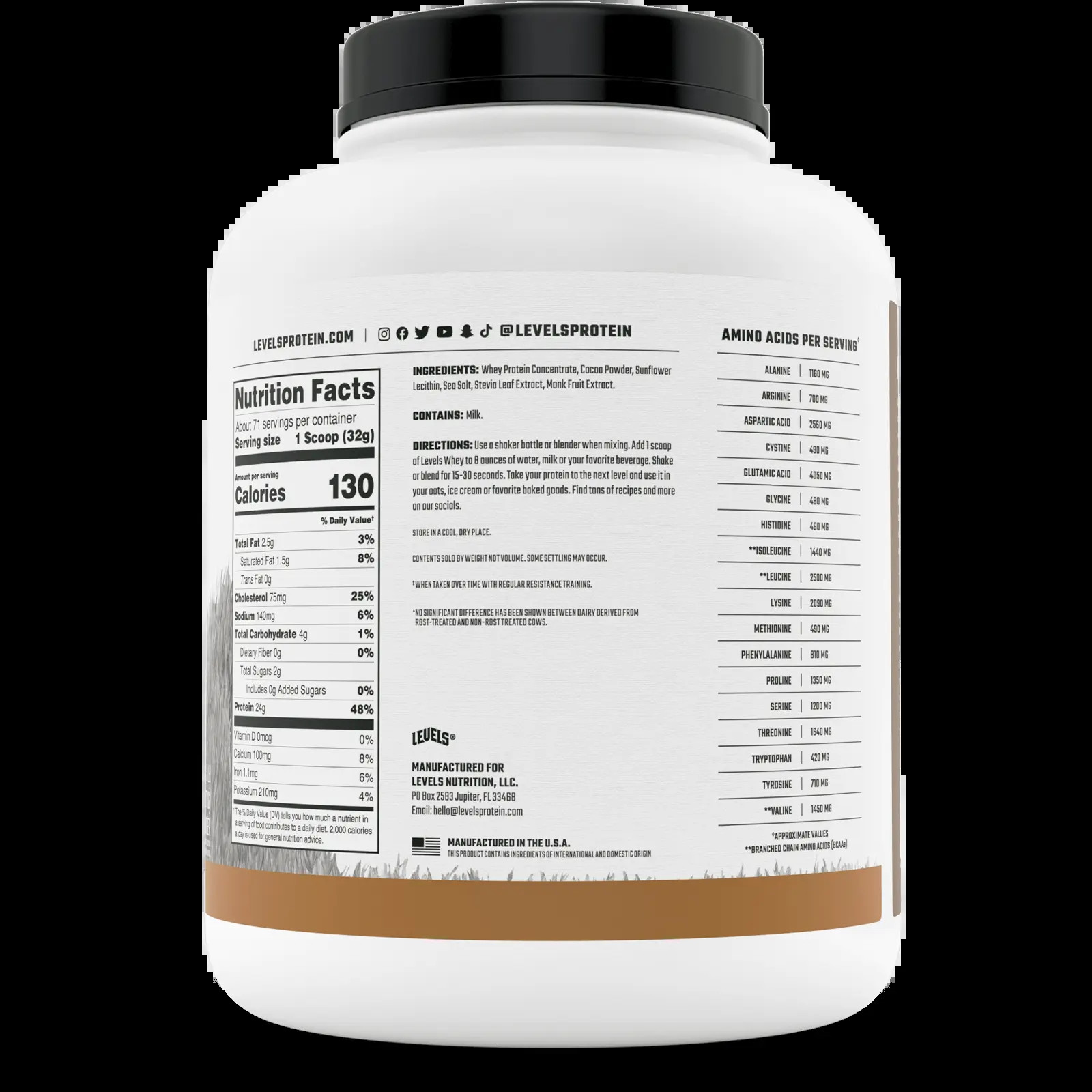 Levels Whey Protein, Grass Fed, No Artificials, 24G of Protein