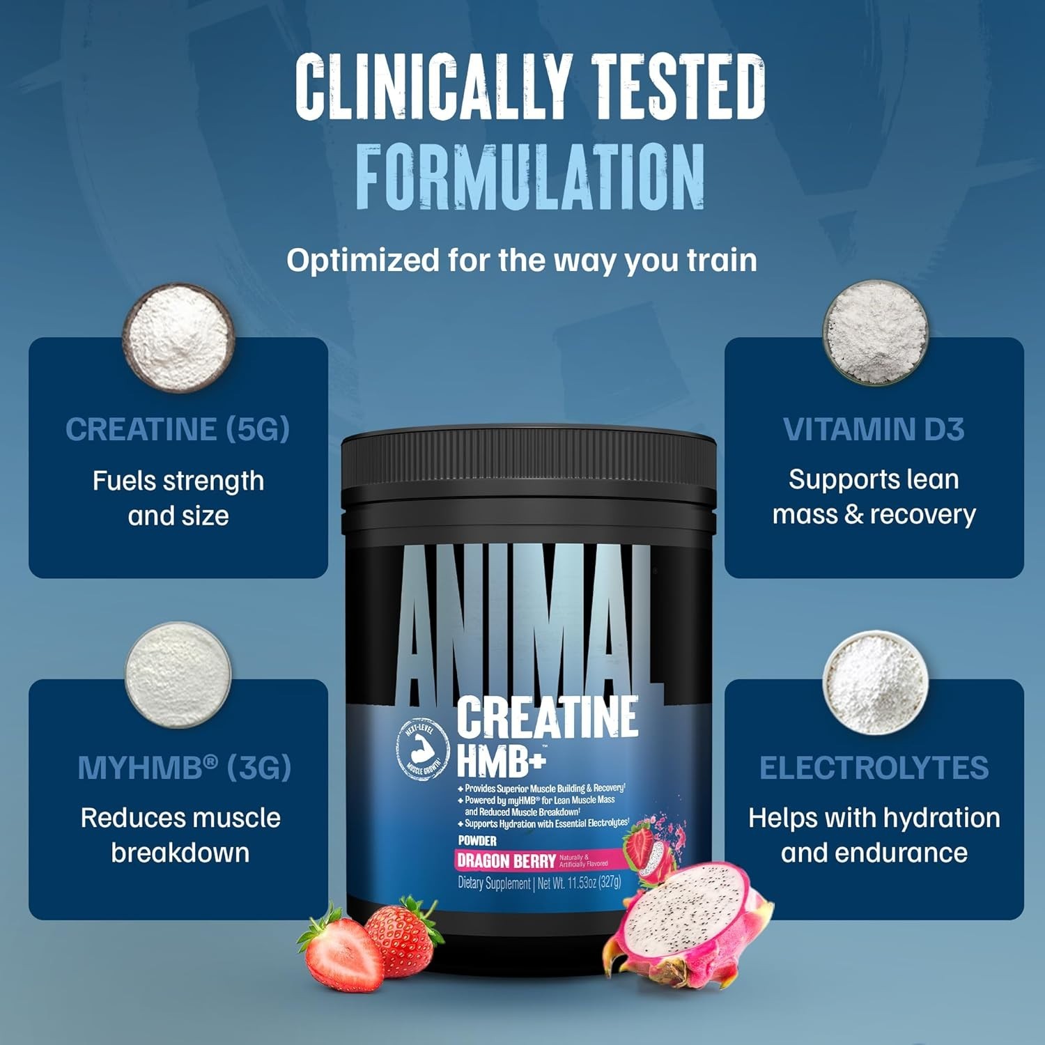 Animal Creatine HMB Powder – 5g Creatine + 3g myHMB with Electrolytes for Lean M