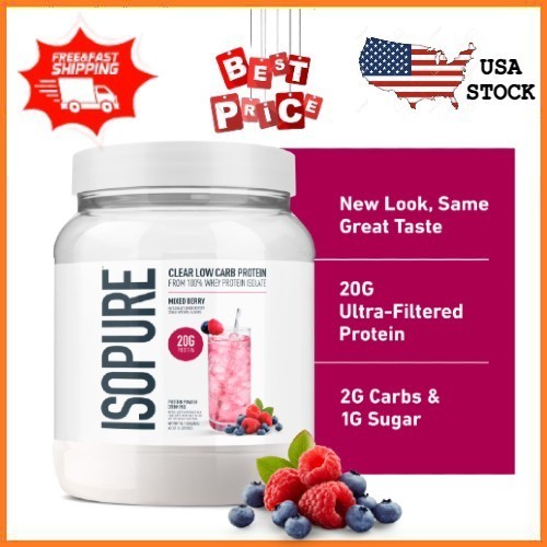 Isopure Clear Low Carb 100% Whey Protein Isolate Powder, Mixed Berry 20g Protei