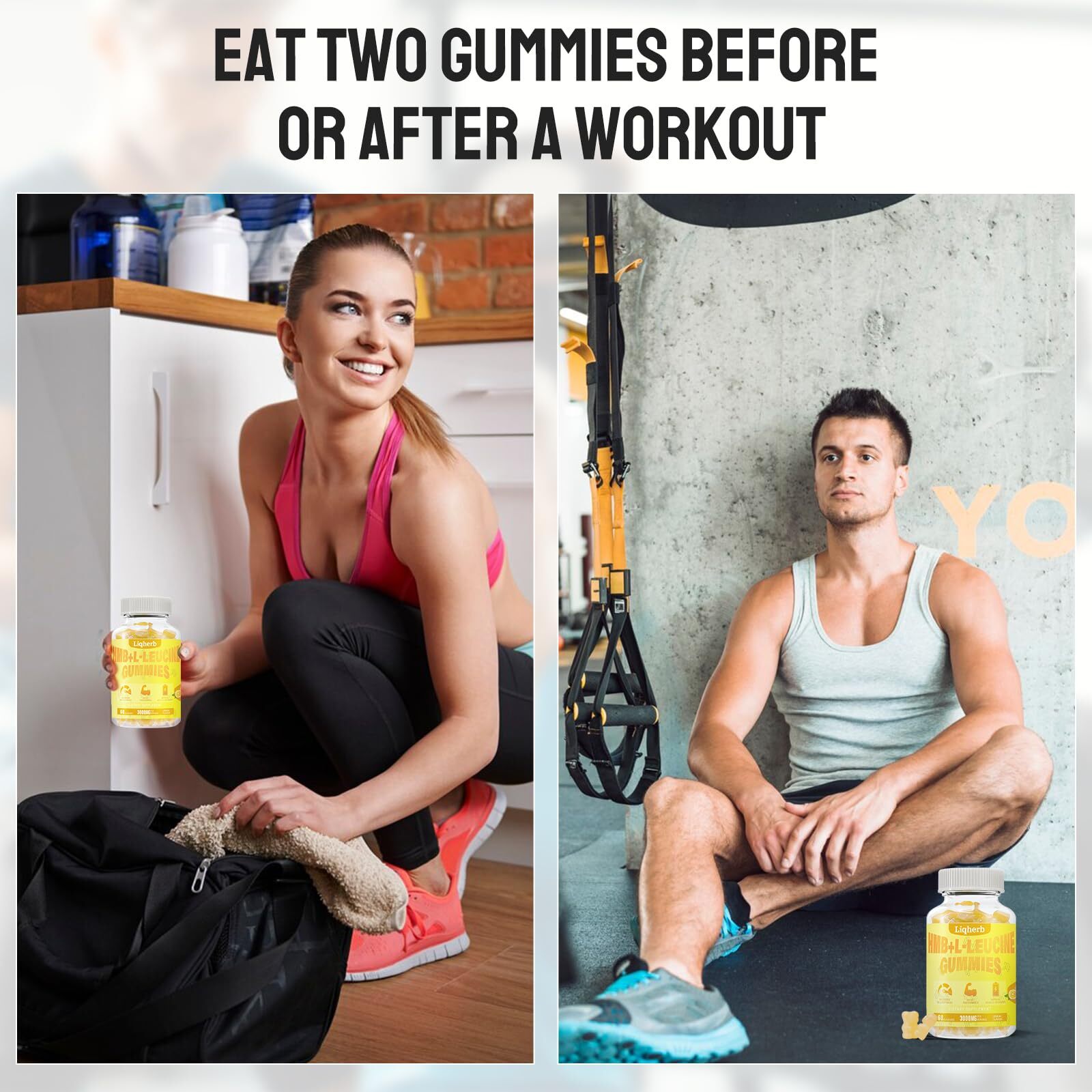 Liqherb HMB L-Leucine Gummies 3000mg Muscle Recovery 120 Ct Vegan Non-GMO