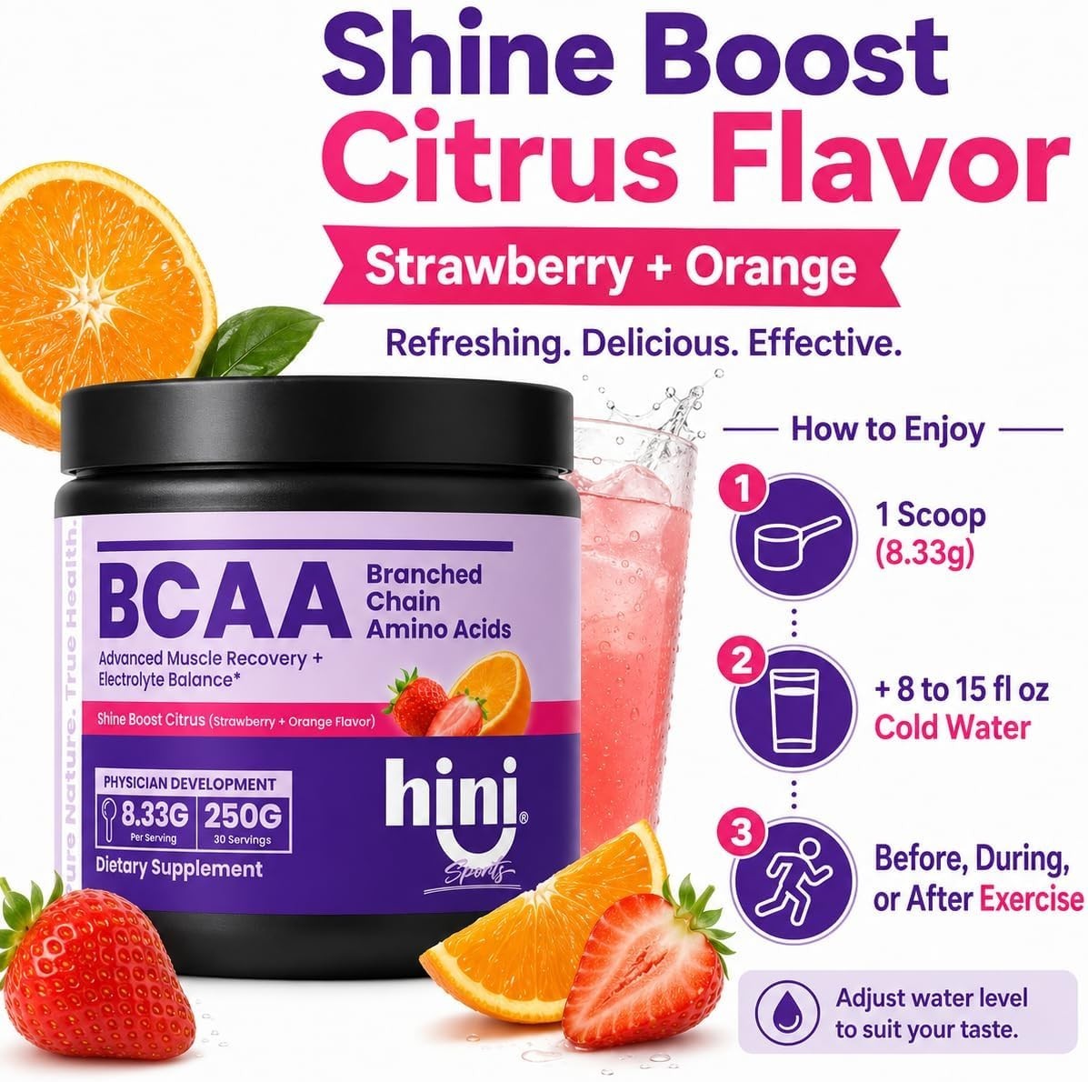 BCAA Powder, 2:1:1 Branched Chain Amino Acids with Electrolytes, 6000mg BCAA …