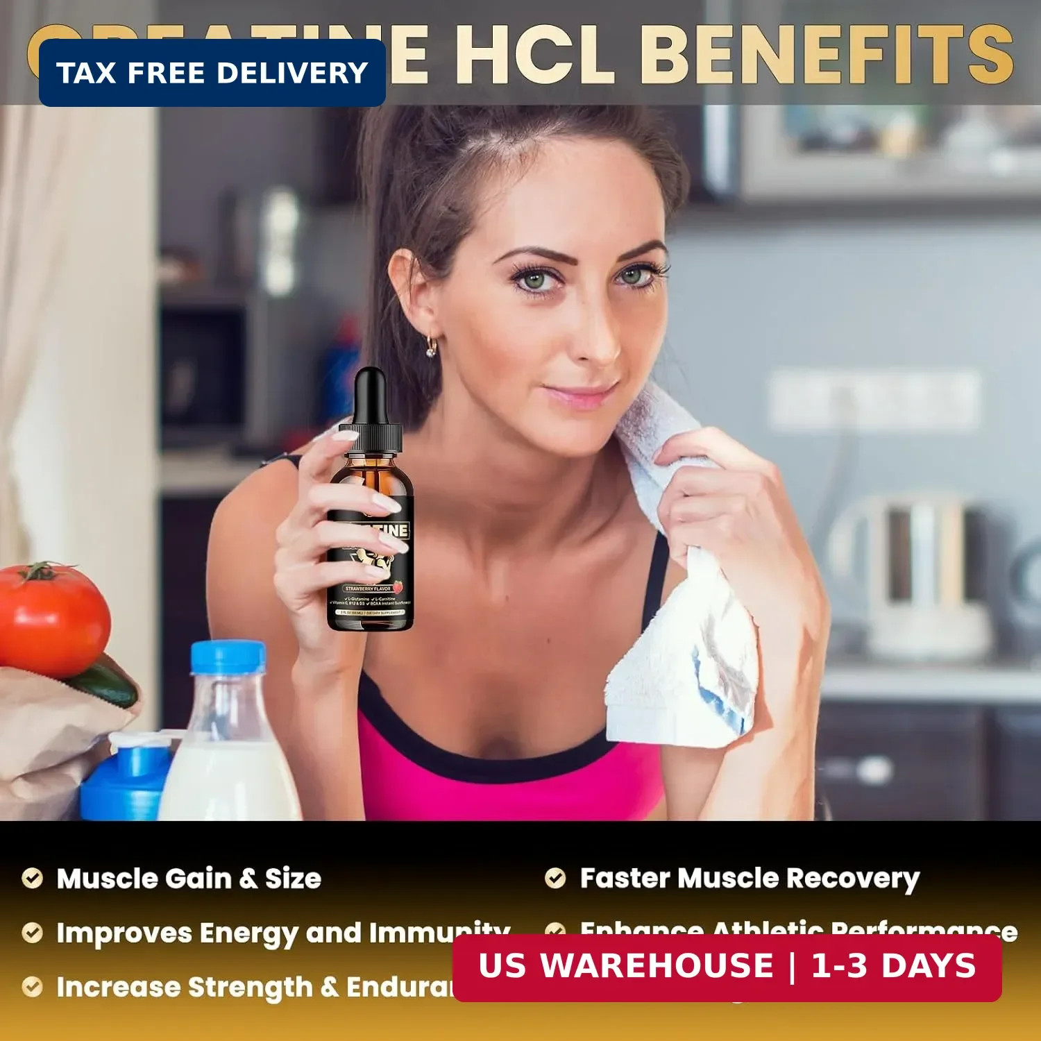 Creatine HCL Liquid Drops for Men & Women, 1500mg Liquid Creatine Hydrochloride,