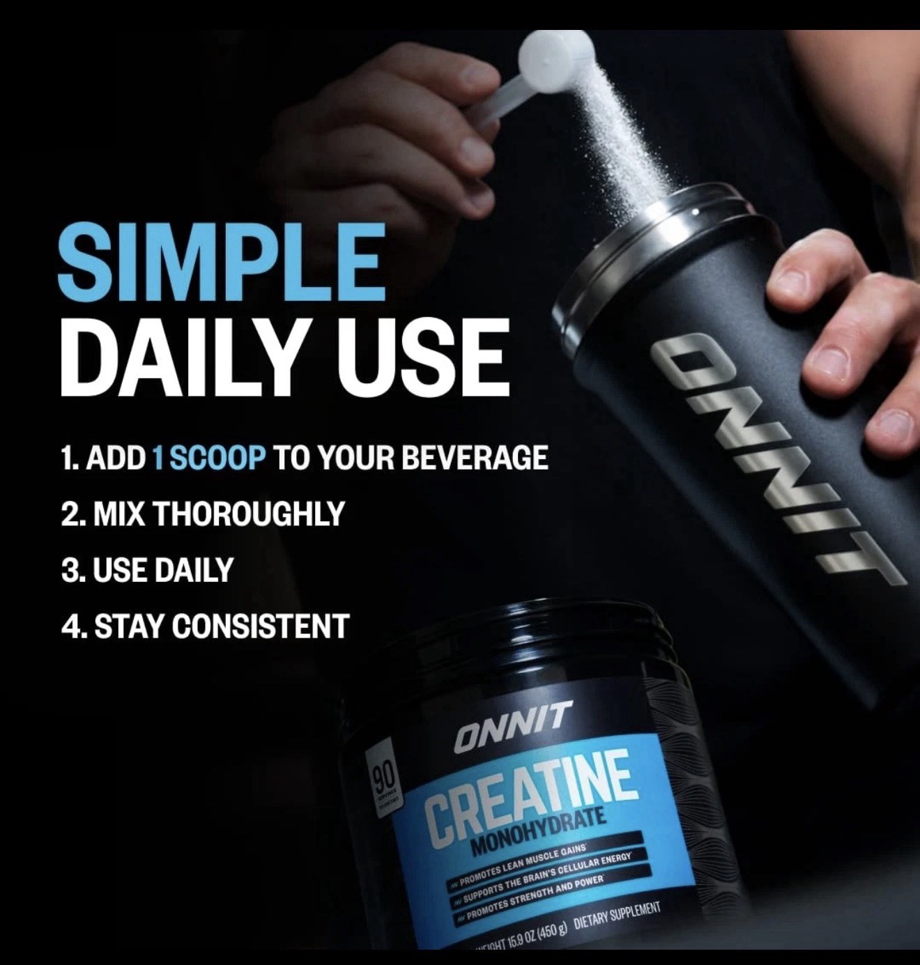 ONNIT Creatine Monohydrate Powder, IGEN(TM) 30 Servings (Pack of 1), No Color