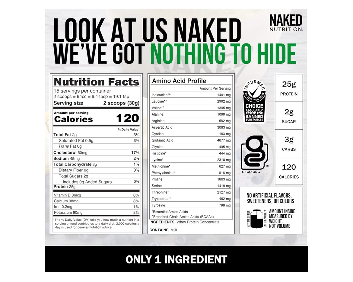 NAKED Whey 1Lb – Only 1 Ingredient, Grass Fed 1 Pound (Pack of 1) Unflavored