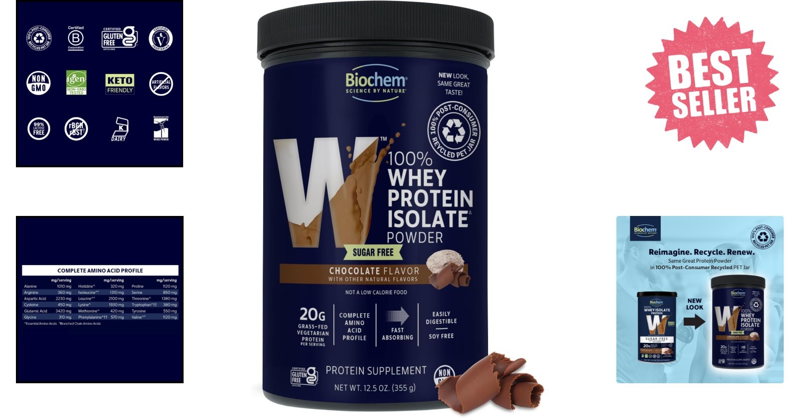 Keto-Friendly 100% Whey Protein – Sugar-Free Chocolate, 12.5oz of Pure Nutrition