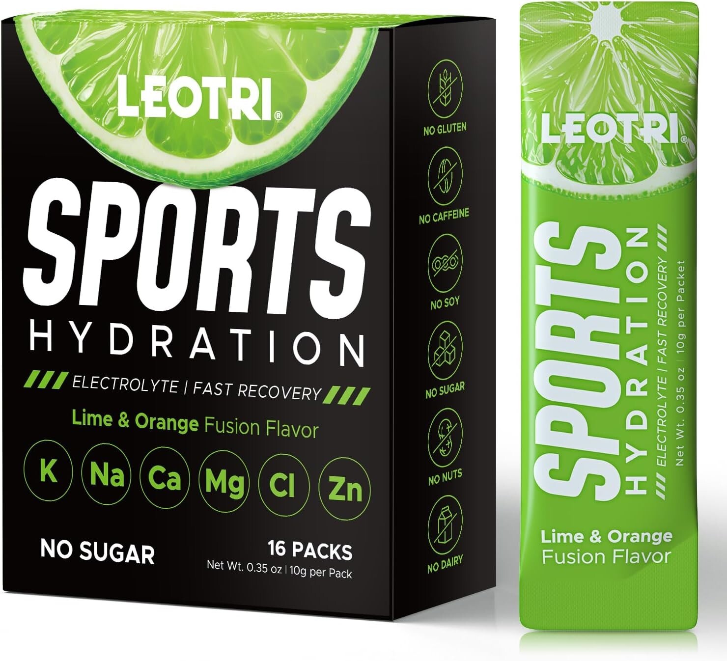 LEOTRI Sports Hydration, Lime & Orange, 16 Packs, Exp. 04/26