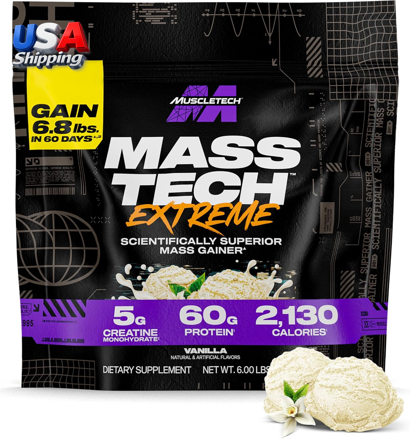 High-Protein Mass Gainer (Vanilla Milkshake, 6LB) – Mass Tech Extreme 2000 Mass