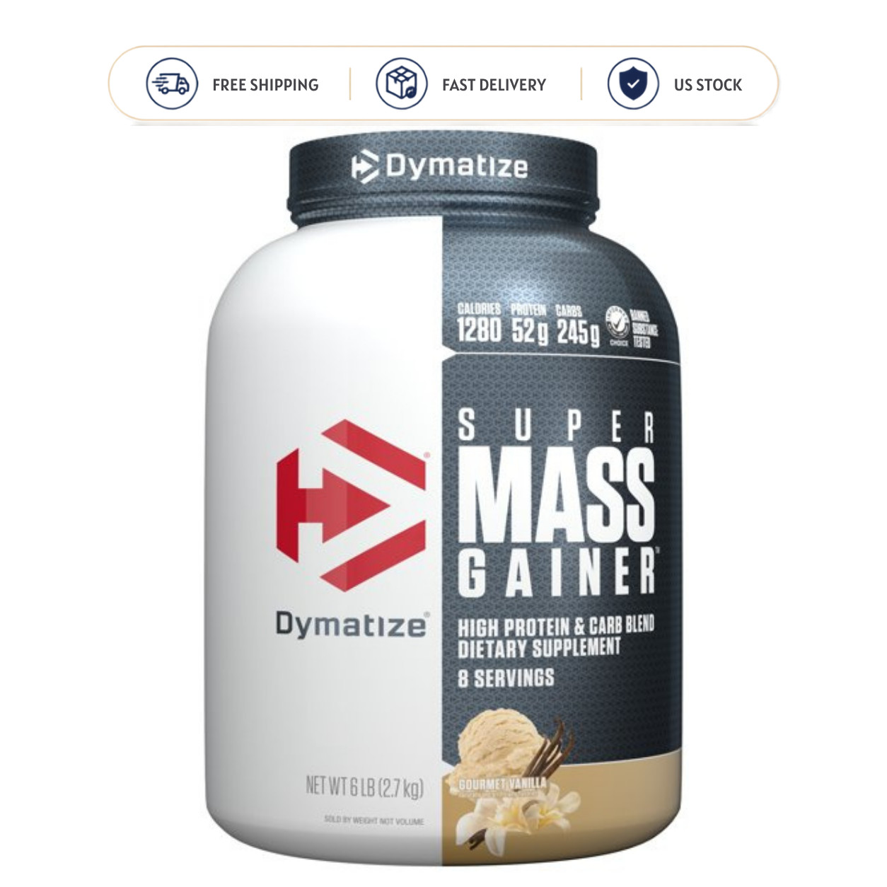 Dymatize Super Mass Gainer Protein Powder Gourmet Vanilla 6 lbs 52g Protein New