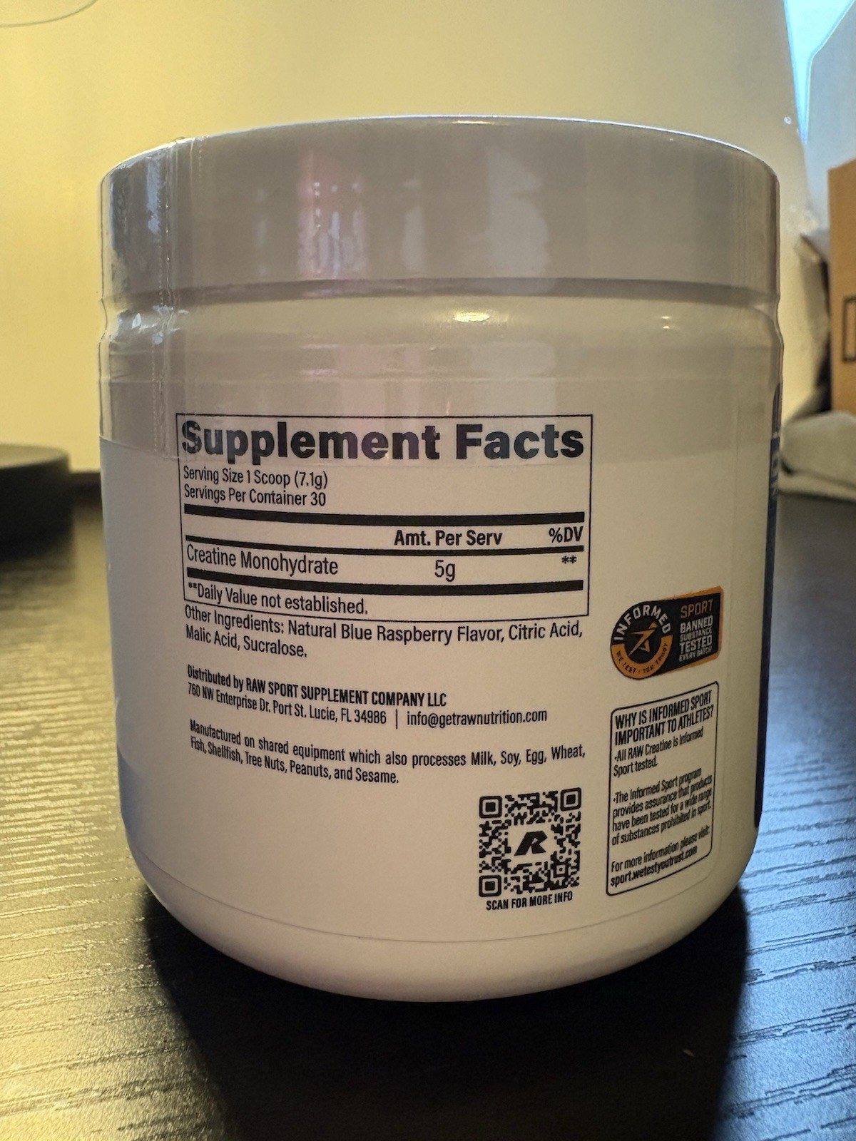 2 Raw Nutrition Creatine Monohydrate Powder Blue Raspberry 30 Servings 5.4 Oz