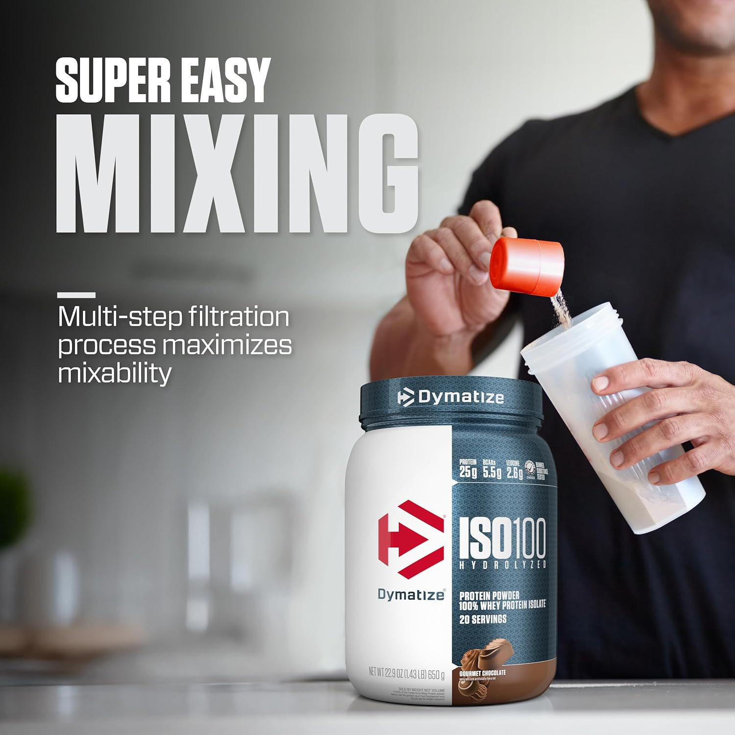 ISO100 Whey Protein Powder Isolate, Gourmet Chocolate, 25G of Protein, 20 Servin