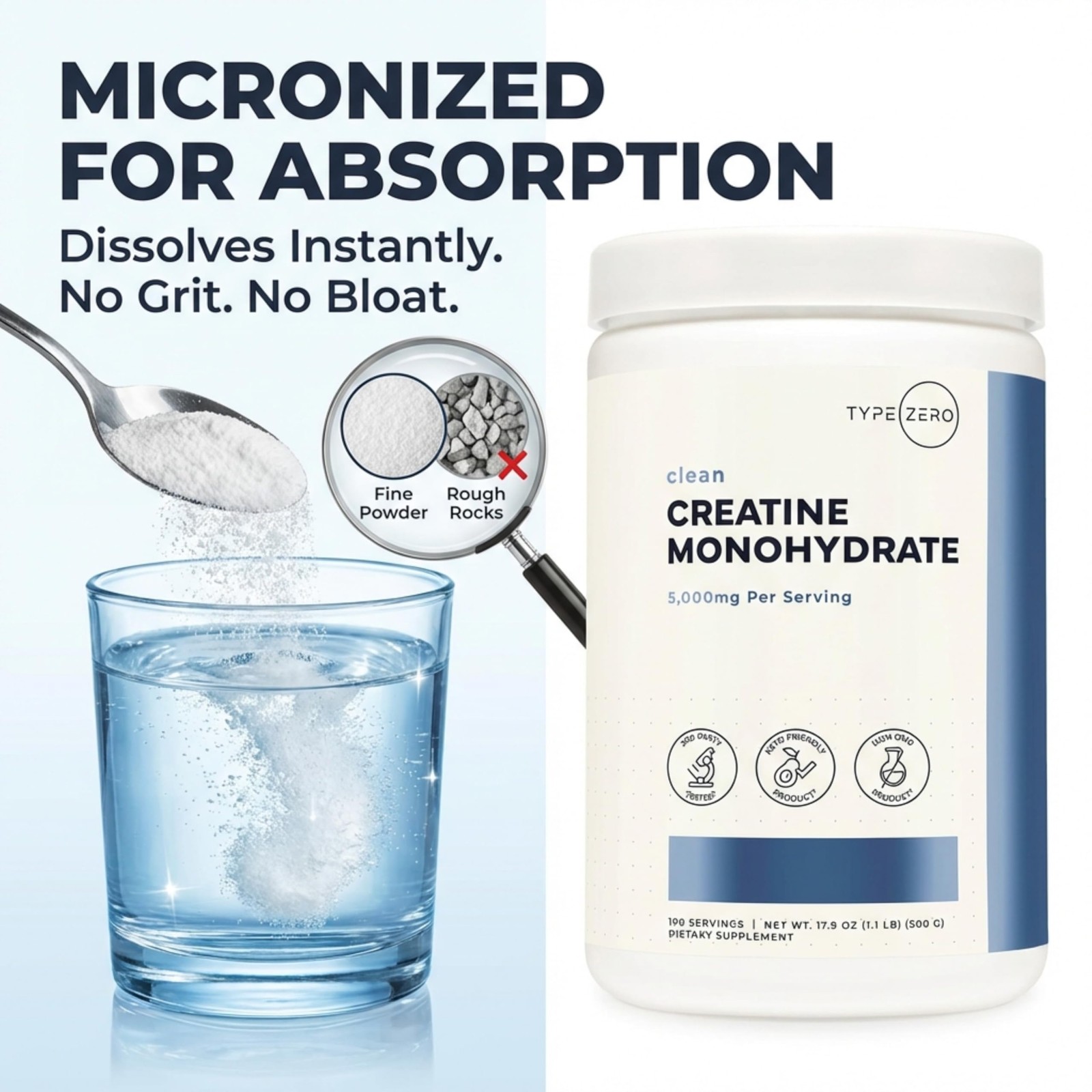 Creatine Monohydrate Powder (Unflavored | 500g), 5000 mg Per Serving, Microni…